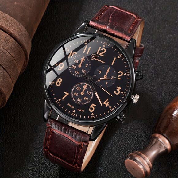 4pcs/set, Men's Simple And Stylish Small Dial Quartz Watch And Bracelet Set - Picture 2 of 3